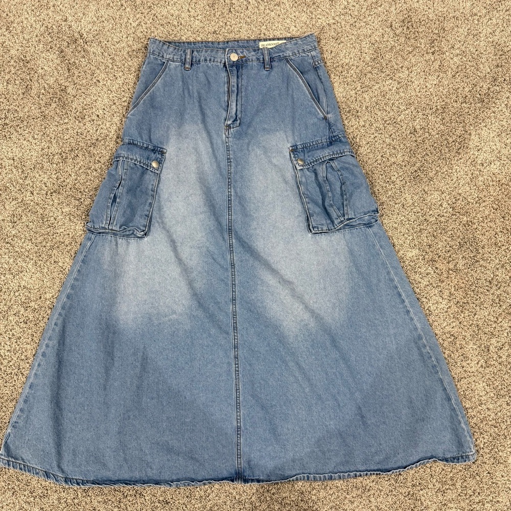 BLANKNYC Denim Maxi Skirt Cargo Pockets A Line Light Western Boho Women’s 28